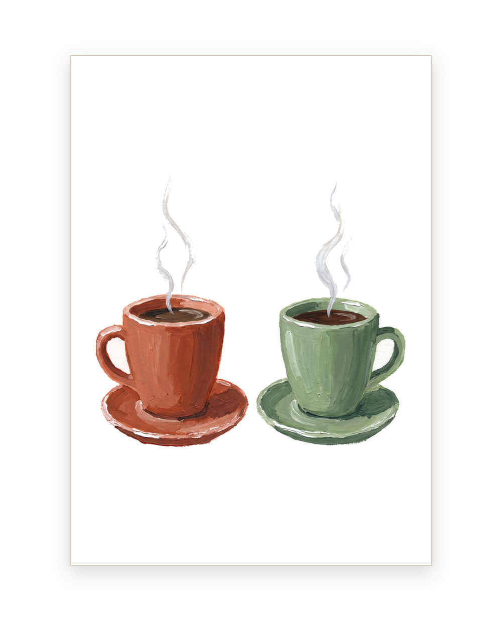 Anniversary card with two coffee cups in gouache
