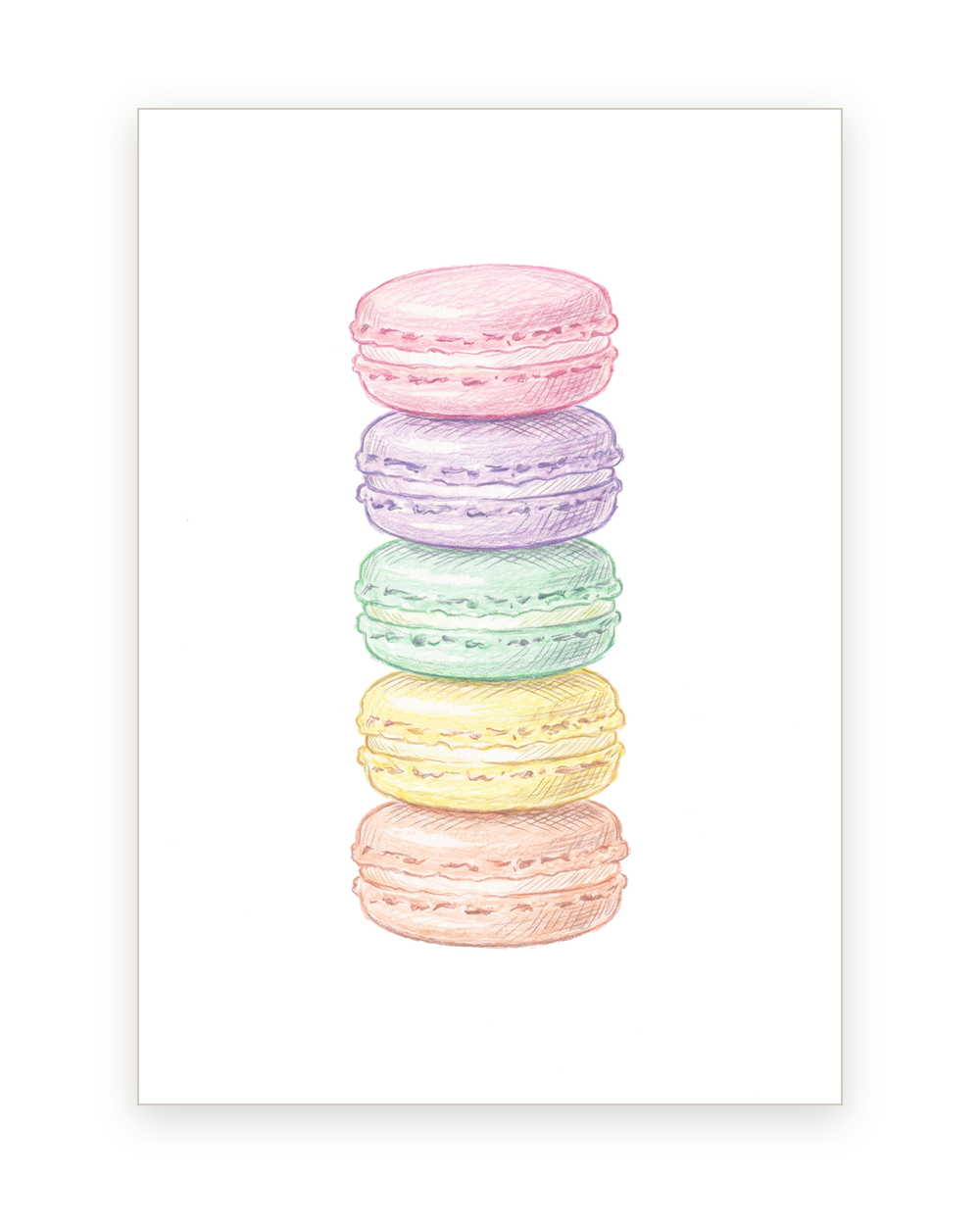 Birthday card with a stack of macarons in colored pencil