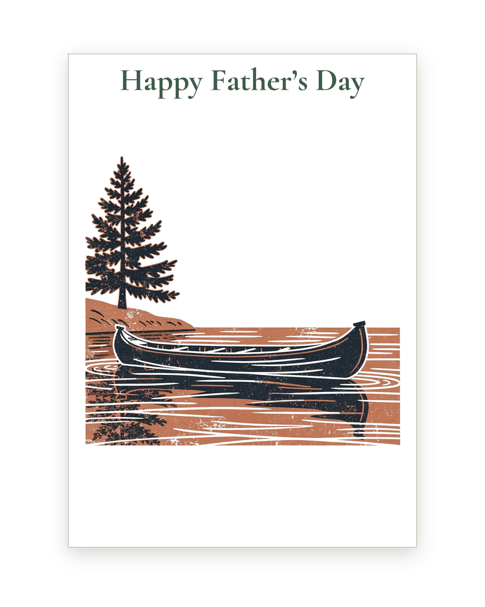Happy Father's Day card with a linocut canoe on a lake