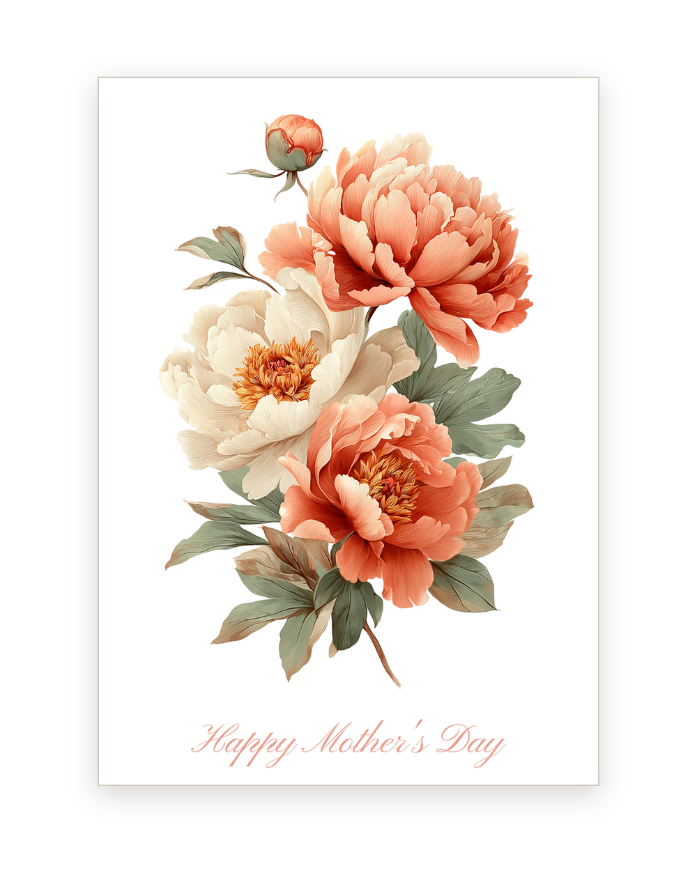 Happy Mother's Day card with a botanical peony spray