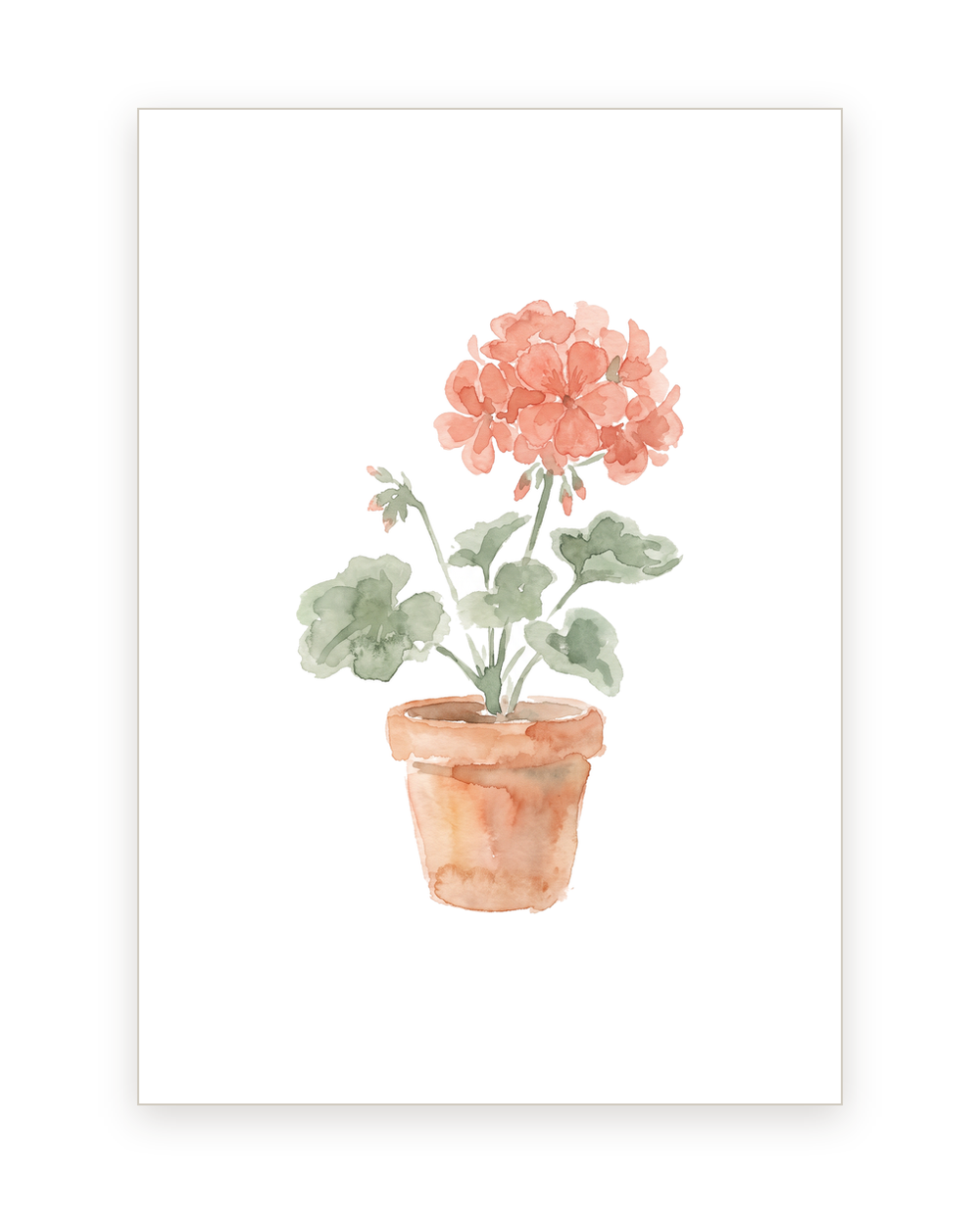 Thinking of You card with a watercolor potted geranium