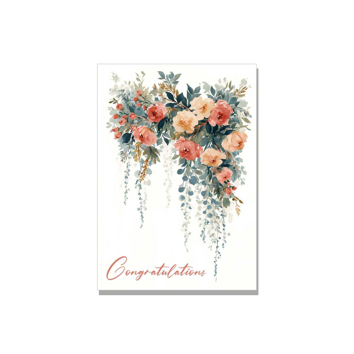 Cascading Florals Wedding Card in Botanical illustration