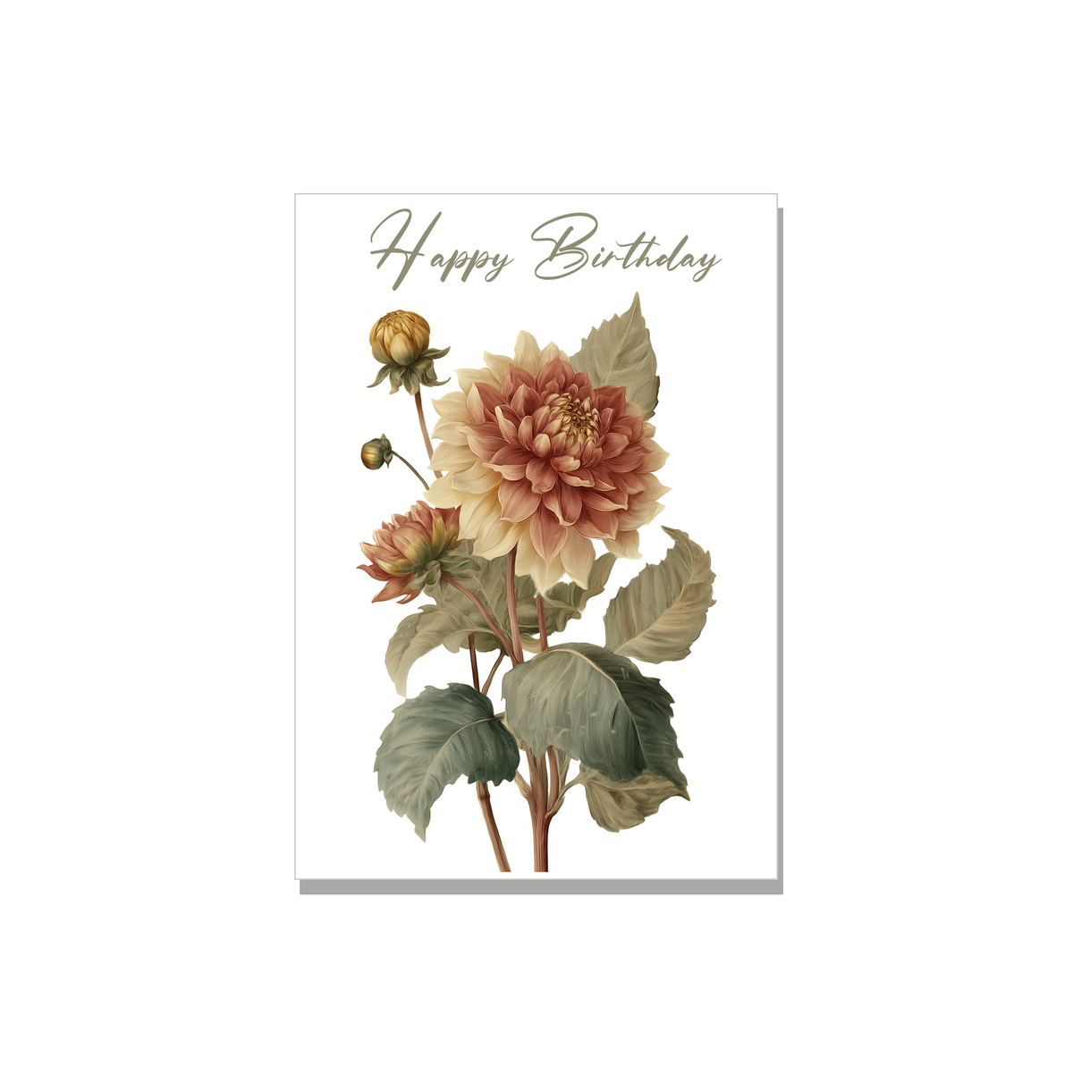 Dahlia Birthday Card in Botanical illustration