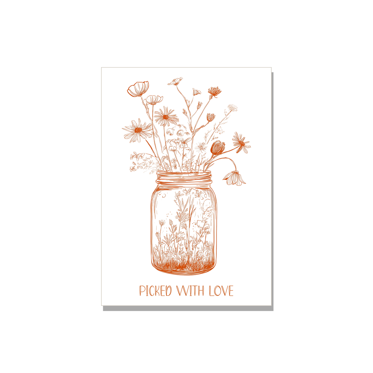 Flower Jar Thank You Card in Ink Line Art