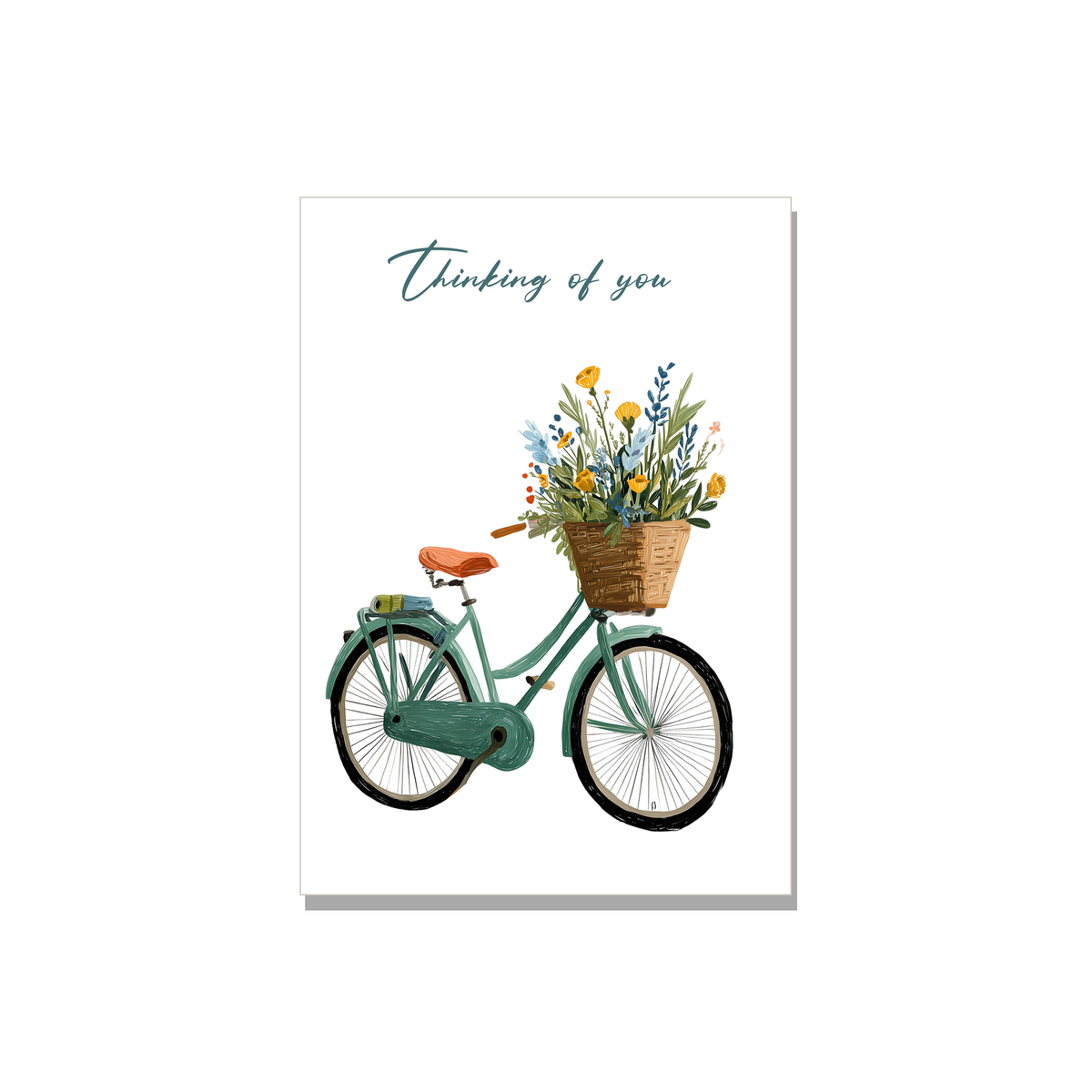 Bicycle with Basket Thinking of You Card in Gouache