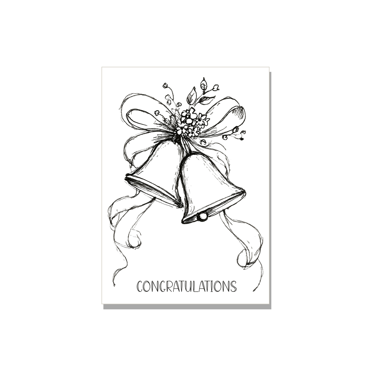 Wedding Bells Card in Ink Line Art