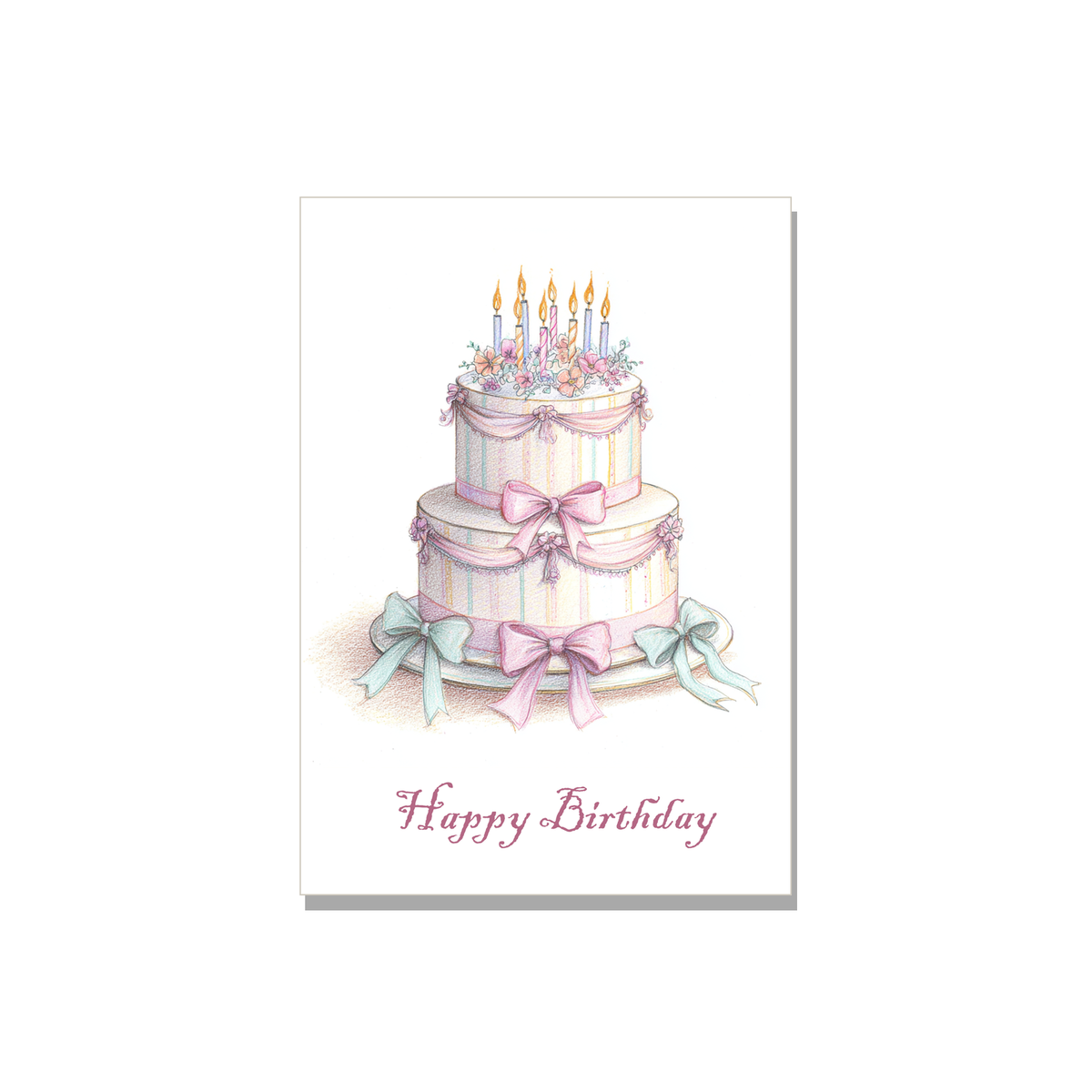 Elegant Birthday Cake Card in Colored Pencil