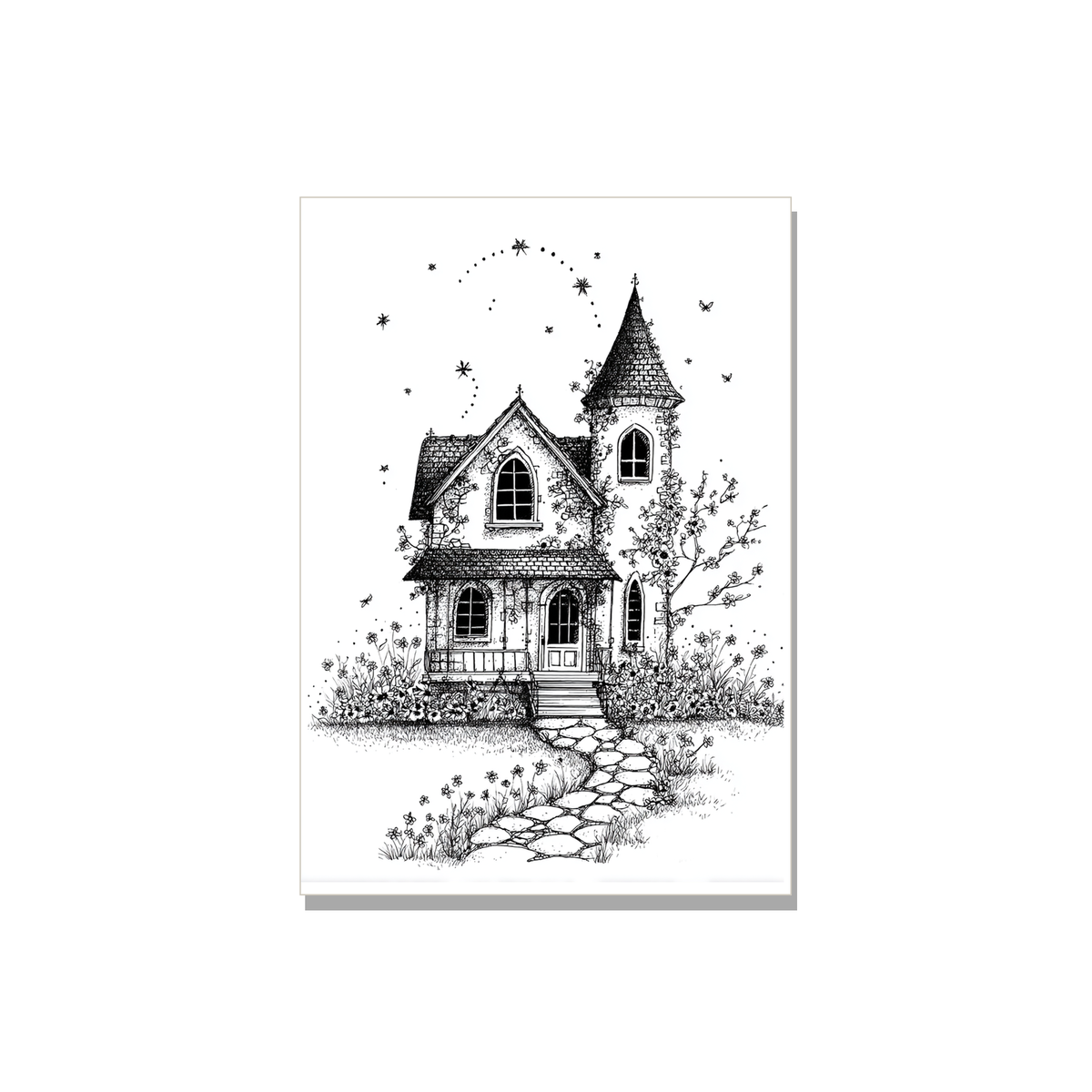 New House Housewarming Card in Ink Line Art