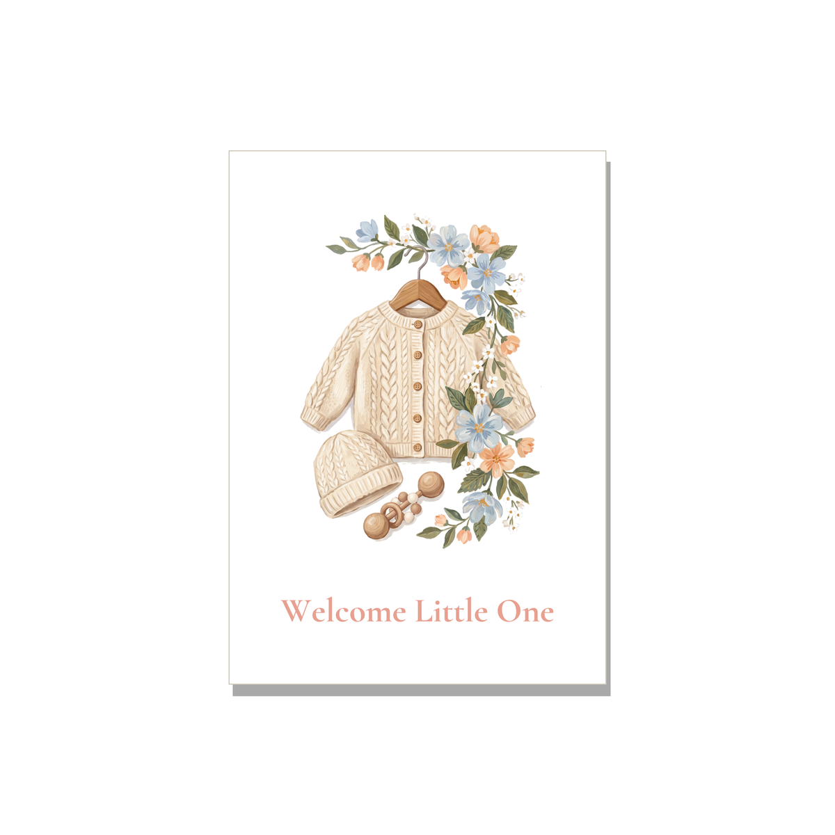 Baby greeting card - Knitted Baby Sweater in Gouache, blank inside