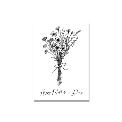 Bouquet Mother's Day Card in Ink Line Art