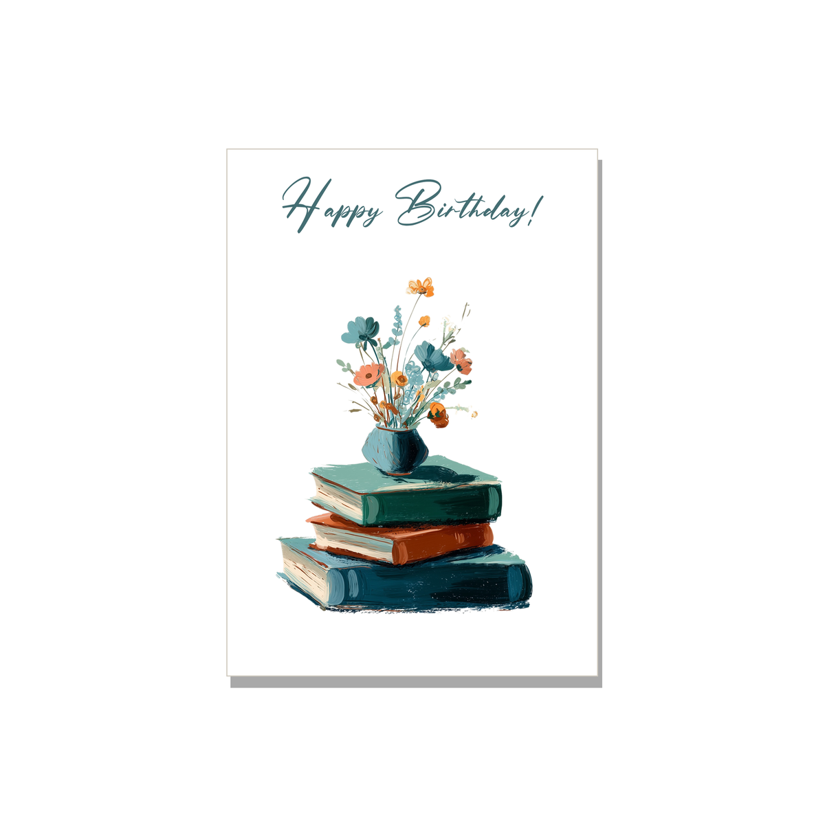 Stacked Books Birthday Card in Gouache