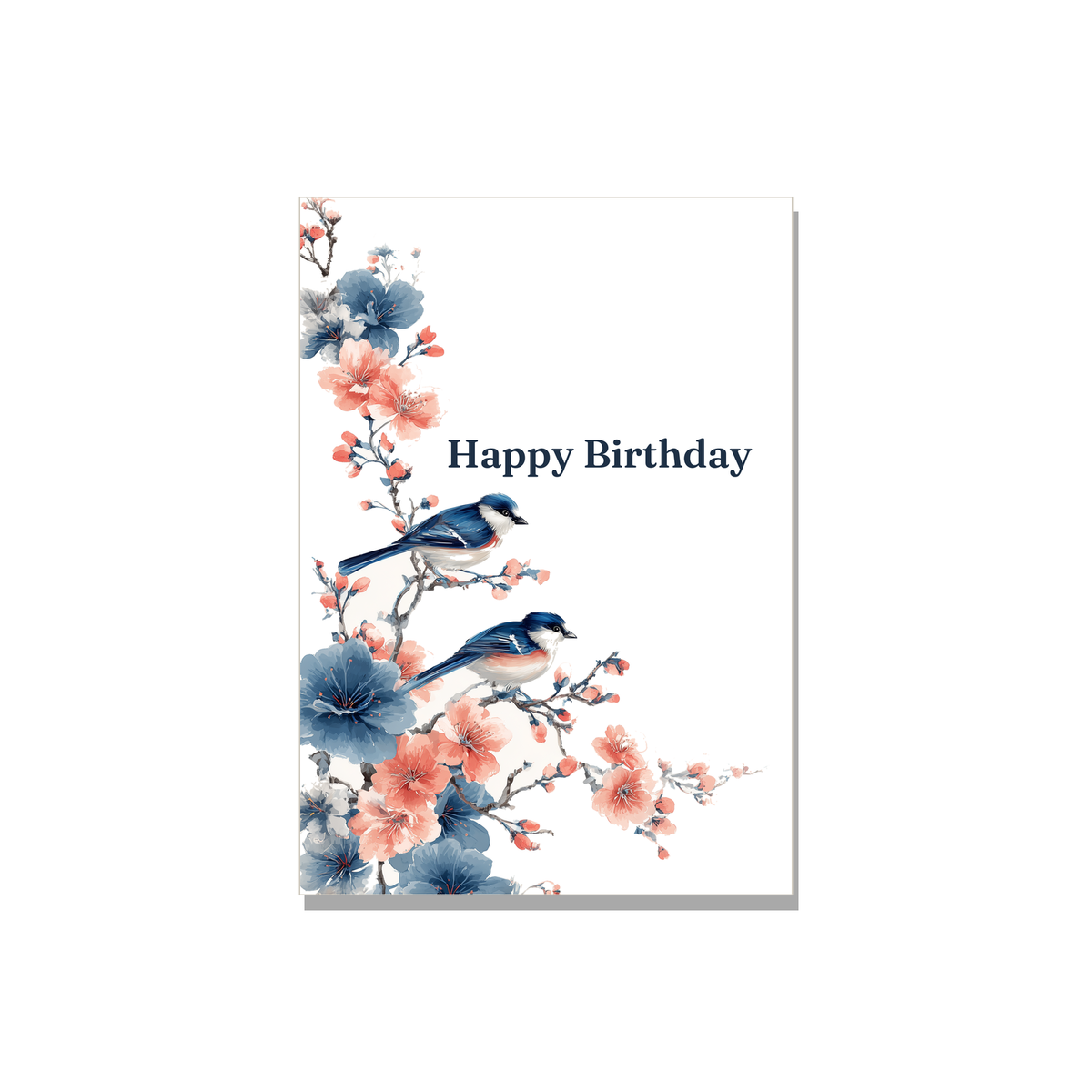 Birthday greeting card - Chinoiserie Birds in Botanical, blank inside
