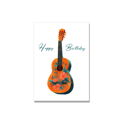 Acoustic Guitar Birthday Card in Gouache