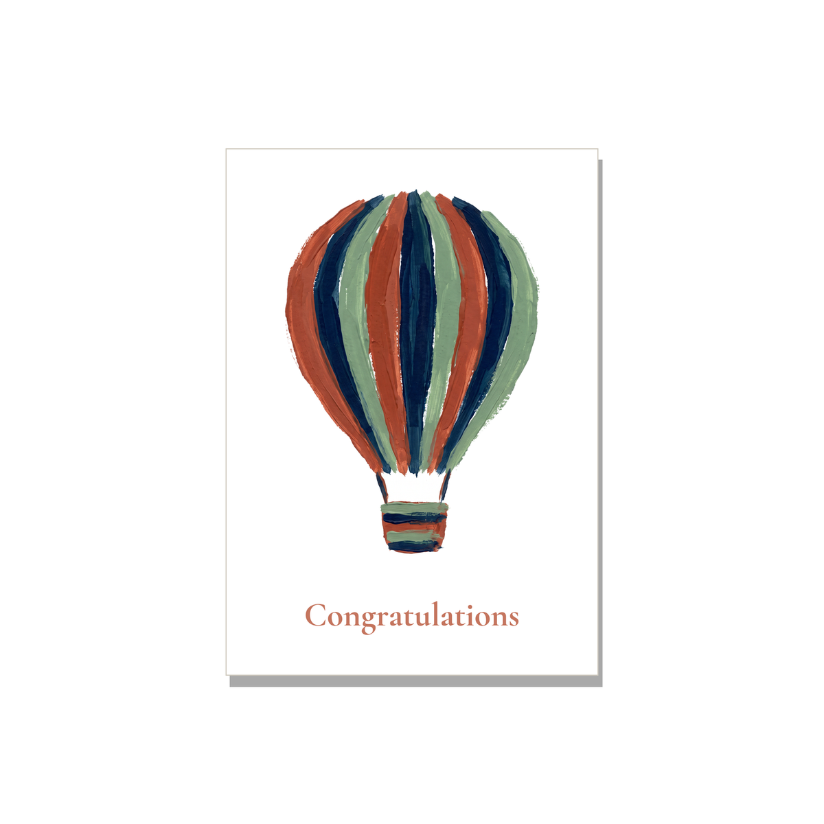 Congratulations greeting card - Hot Air Balloon in Gouache, blank inside