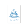 Bird Cake Birthday Card in Ink Line Art