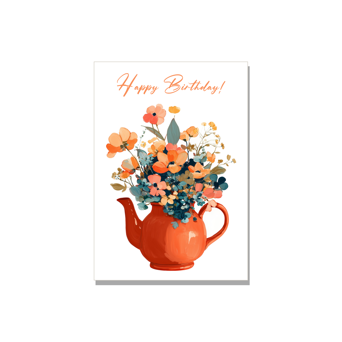 Teapot with Flowers Birthday Card in Gouache