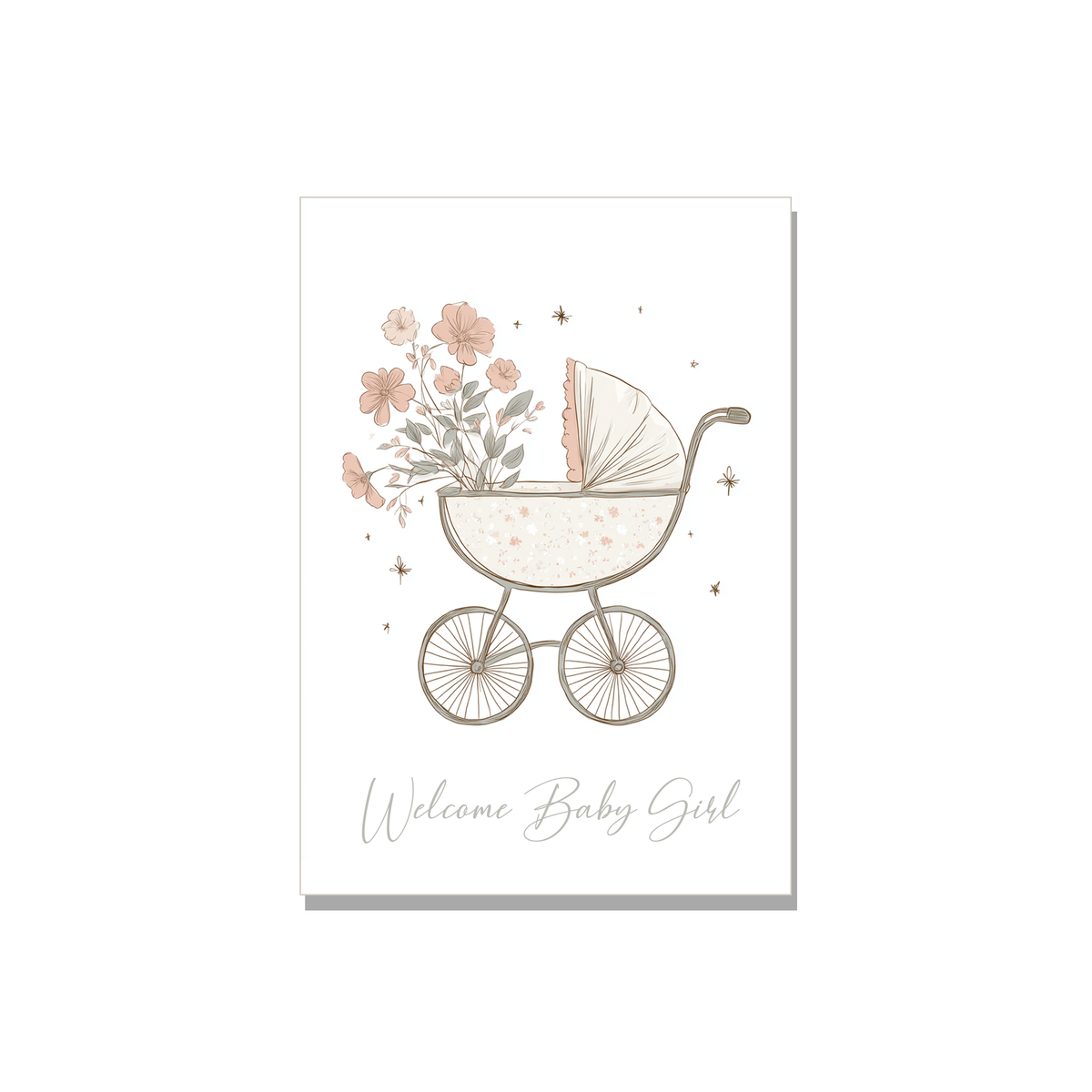 Baby Girl Stroller Card in Gouache