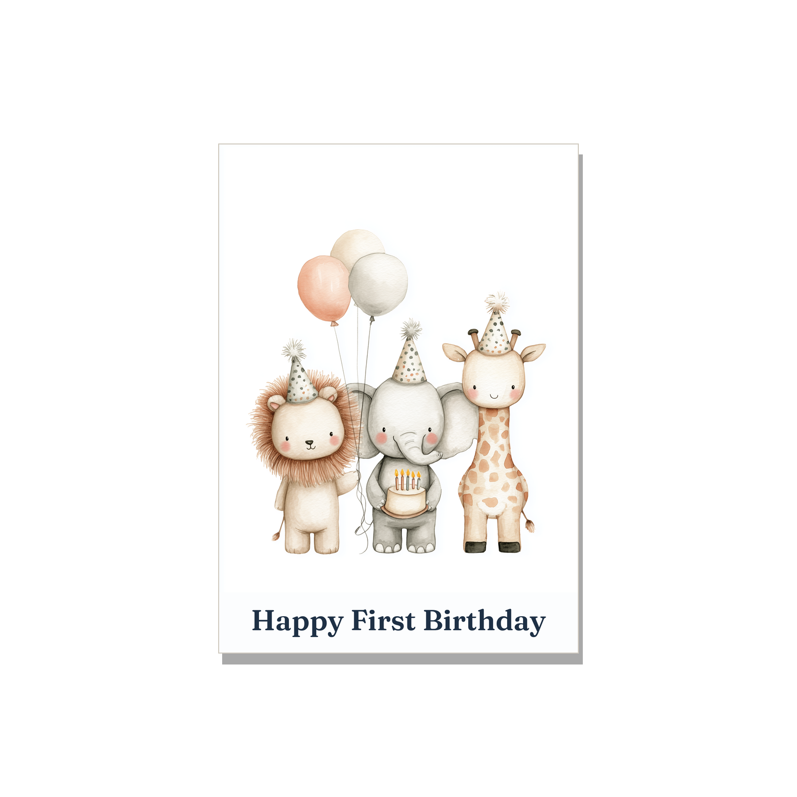 Birthday greeting card - Animal Friends - 1st Birthday in Watercolor, blank inside