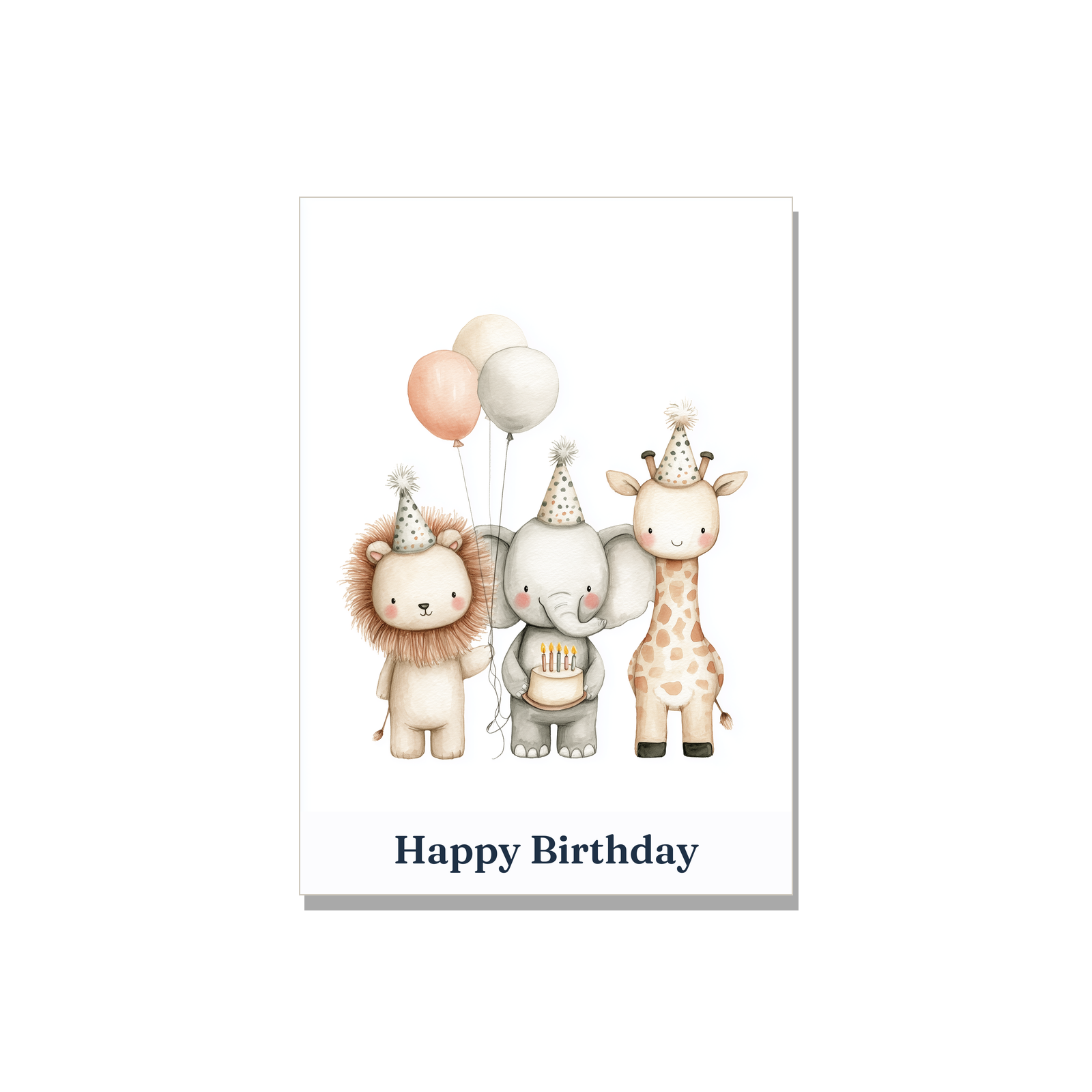 Birthday greeting card - Animal Friends - Happy Birthday in Watercolor, blank inside