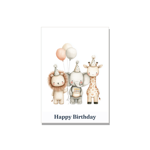 Birthday greeting card - Animal Friends - Happy Birthday in Watercolor, blank inside