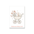 Baby greeting card - Baby Girl Stroller in Gouache, blank inside
