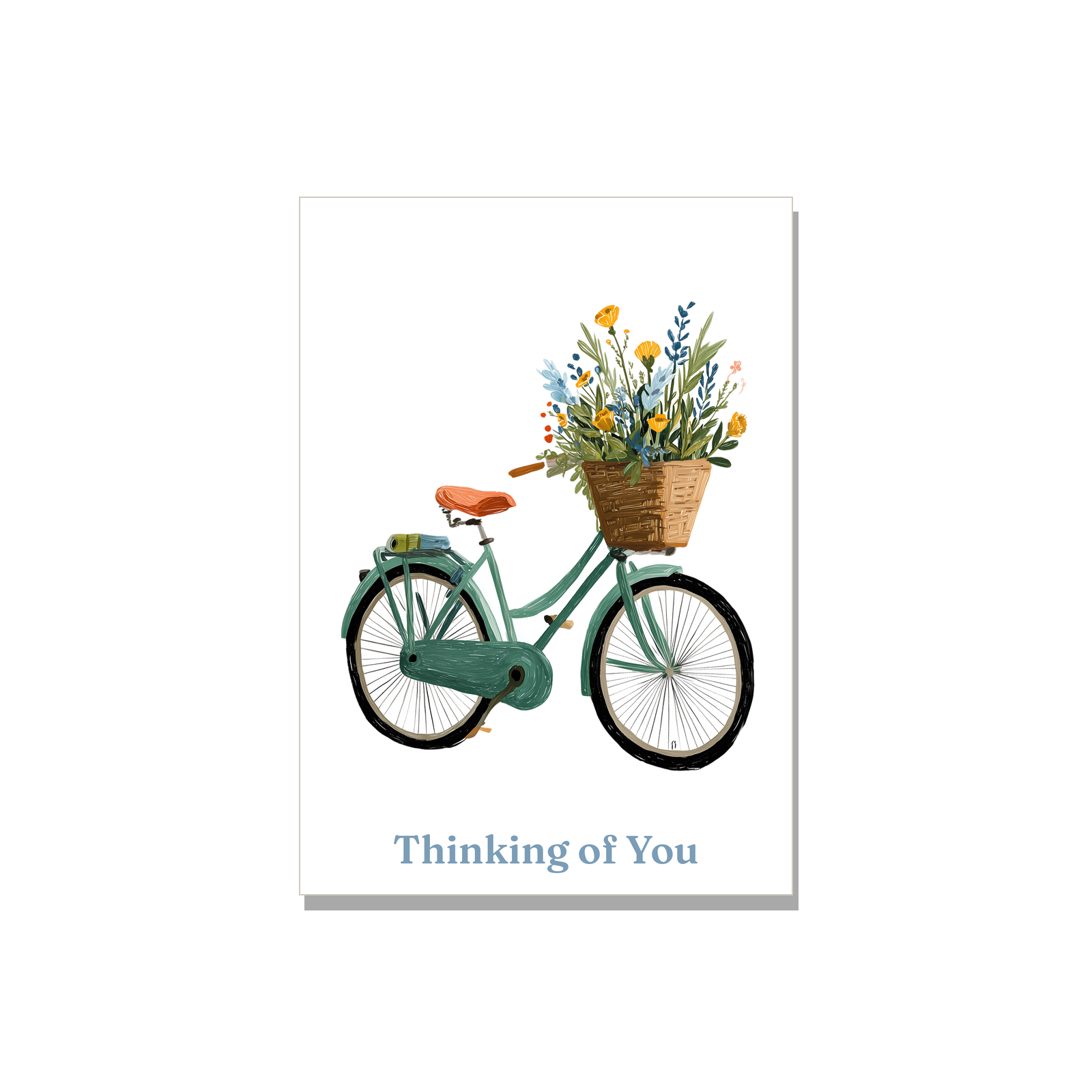 Thinking of You greeting card - Bicycle with Basket in Gouache, blank inside