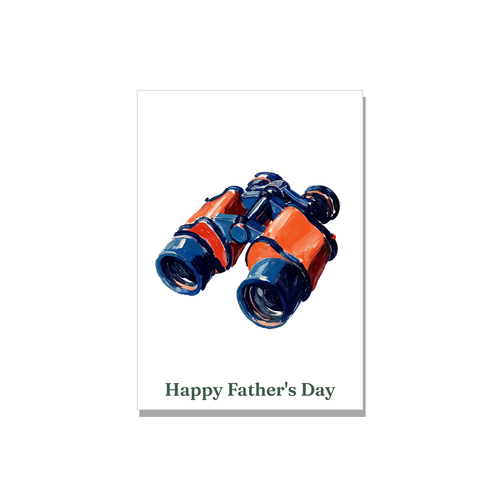 Father's Day greeting card - Binoculars in Gouache, blank inside