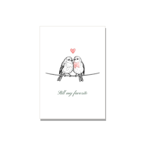 Anniversary greeting card - Birds on a Wire in Ink Line Art, blank inside