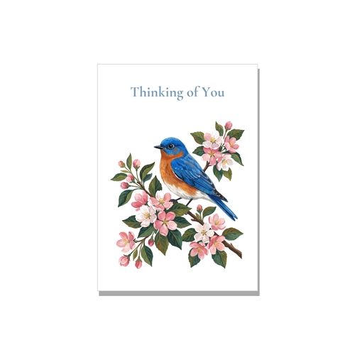 Thinking of You greeting card - Bluebird in Gouache, blank inside