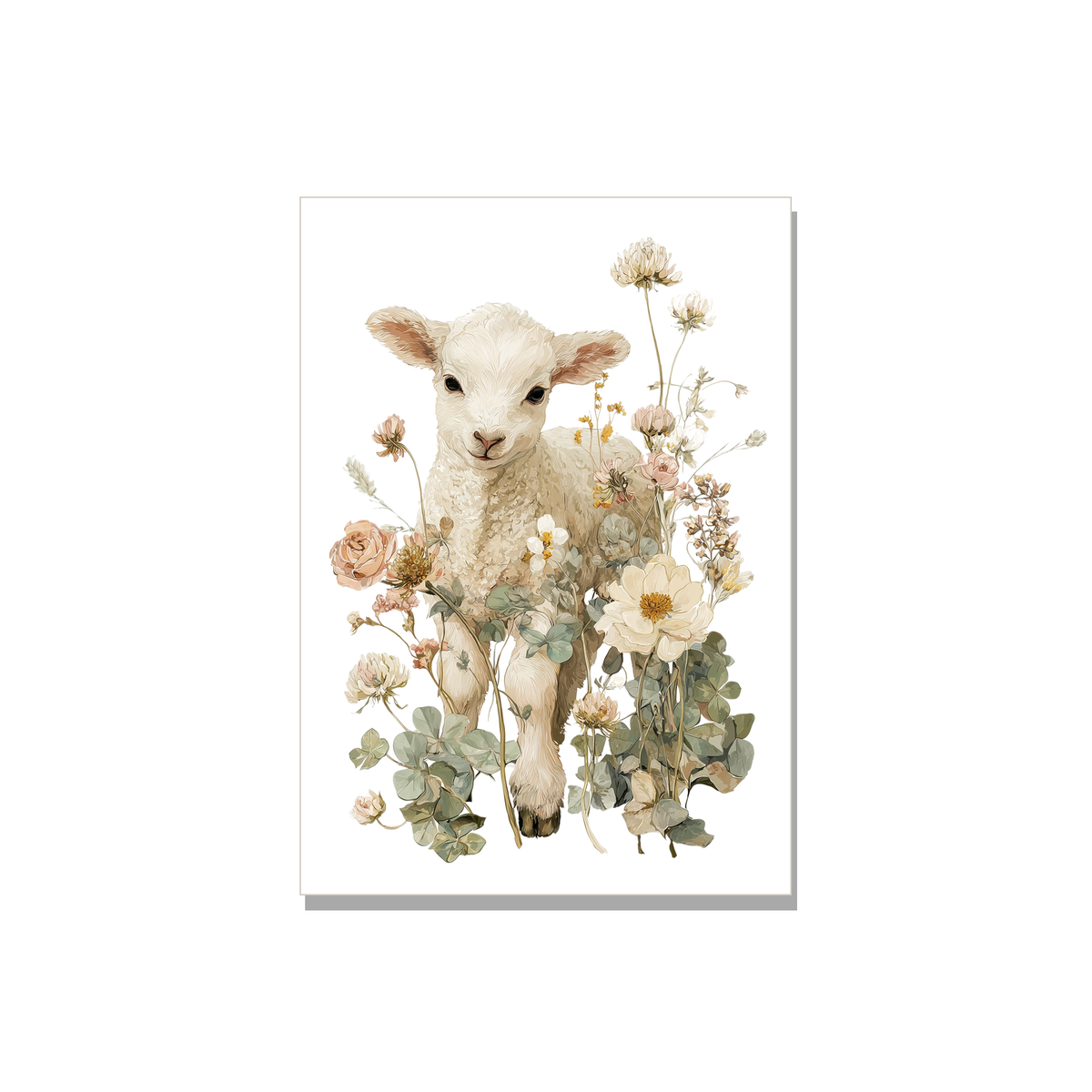 Lamb New Baby Card in Botanical illustration