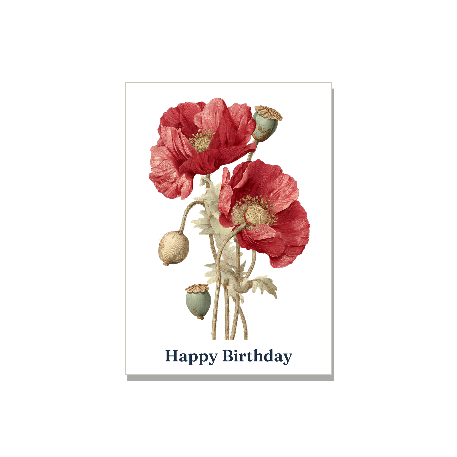 Birthday greeting card - Botanical Poppies in Botanical, blank inside