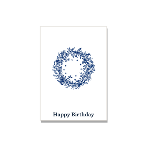 Birthday greeting card - Botanical Wreath in Ink Line Art, blank inside