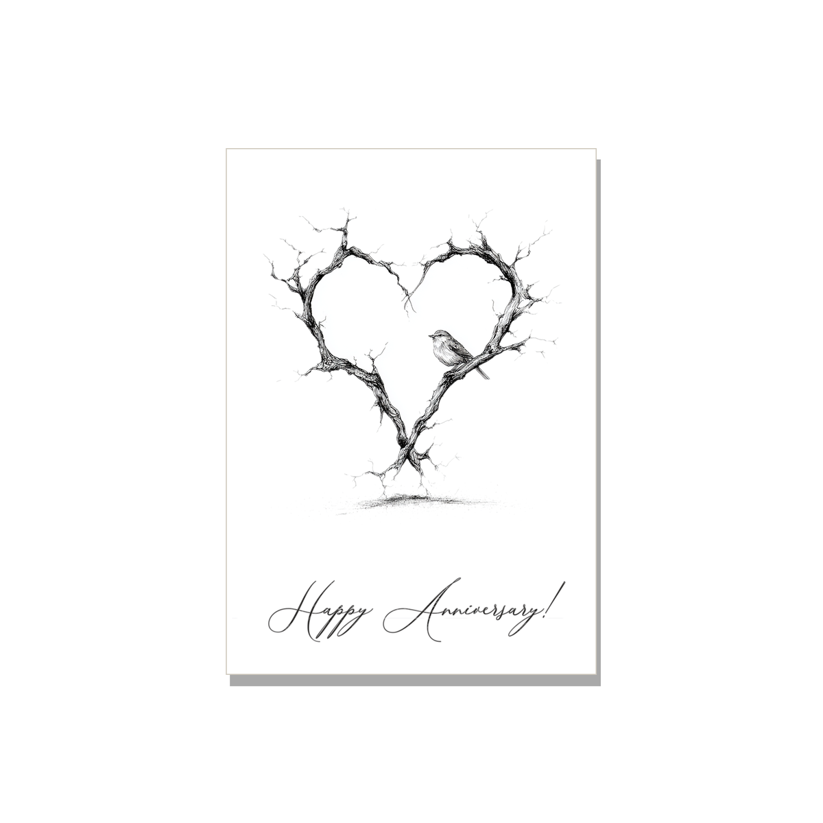 Anniversary greeting card - Branch Heart in Ink Line Art, front reads "Happy Anniversary!"