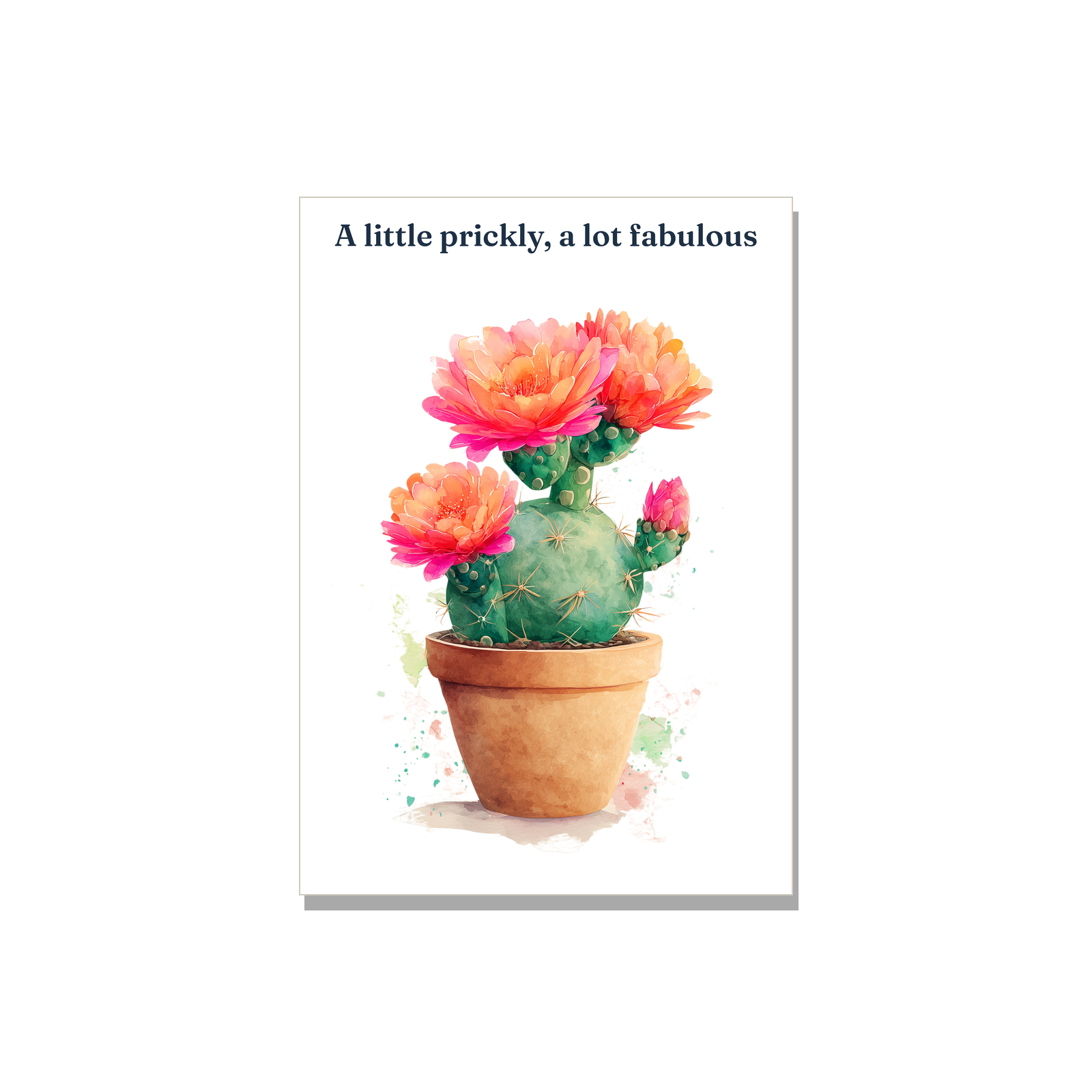 Thinking of You greeting card - Cactus in Watercolor, blank inside