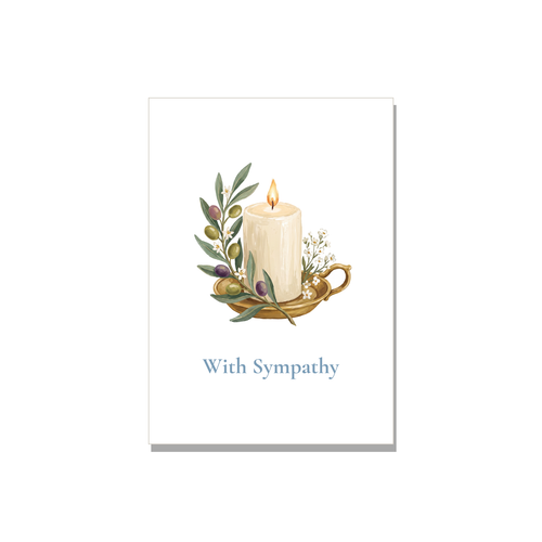 Sympathy greeting card - Candle and Olive in Gouache, blank inside