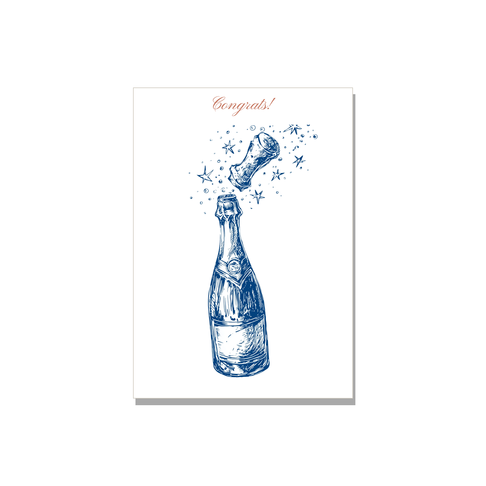 Wedding greeting card - Champagne Bottle in Ink Line Art, blank inside