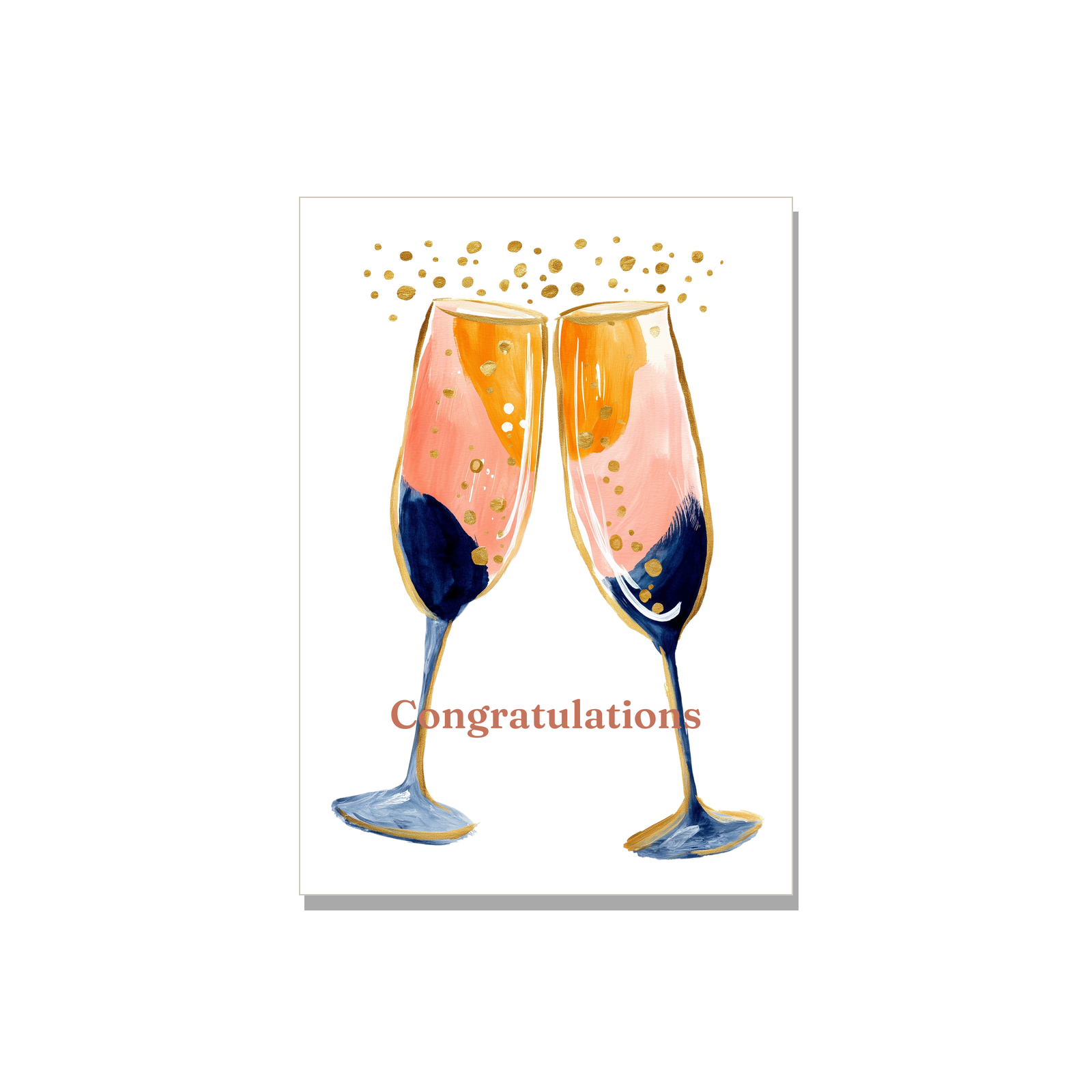 Congratulations greeting card - Champagne Flutes in Gouache, blank inside