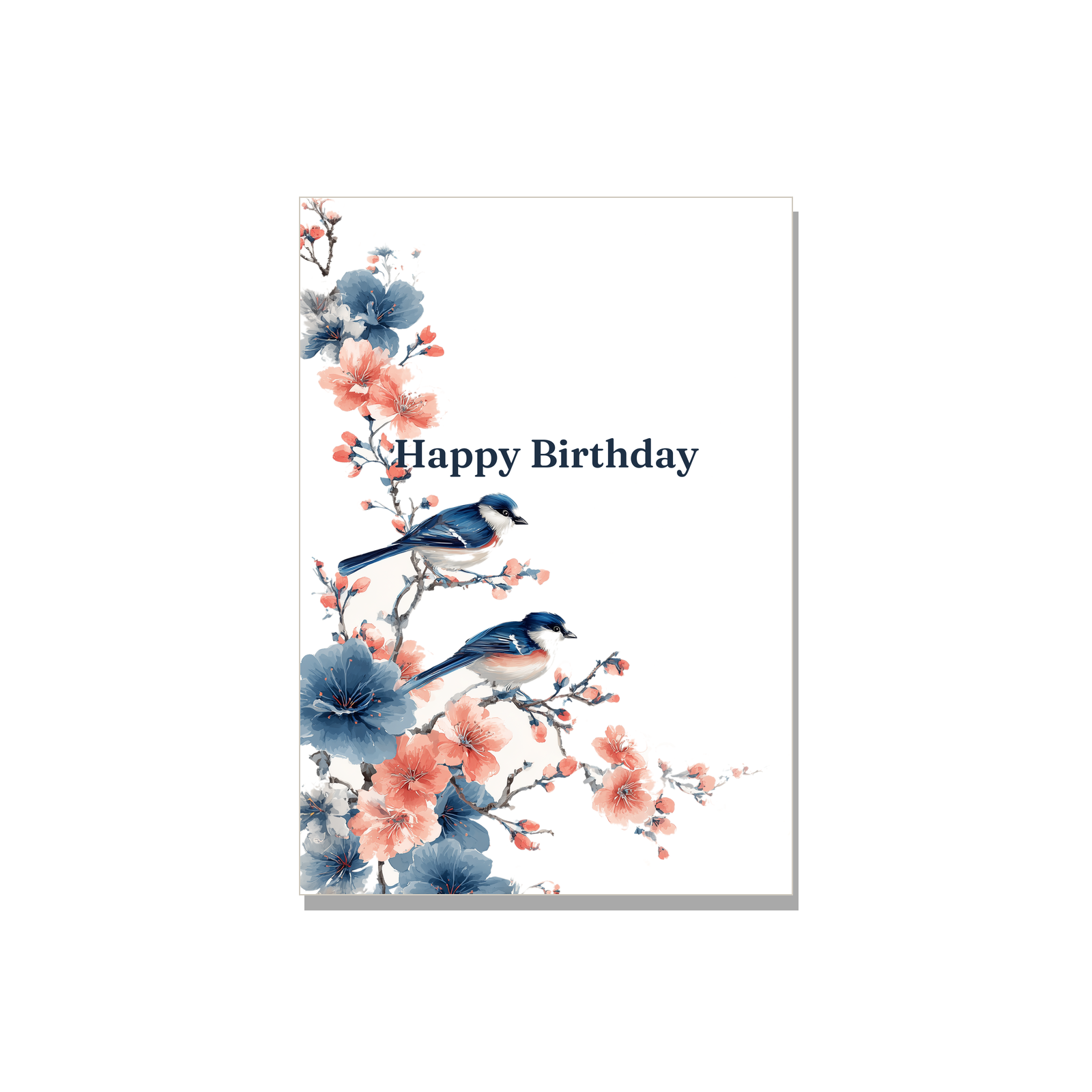 Birthday greeting card - Chinoiserie Birds in Botanical, blank inside