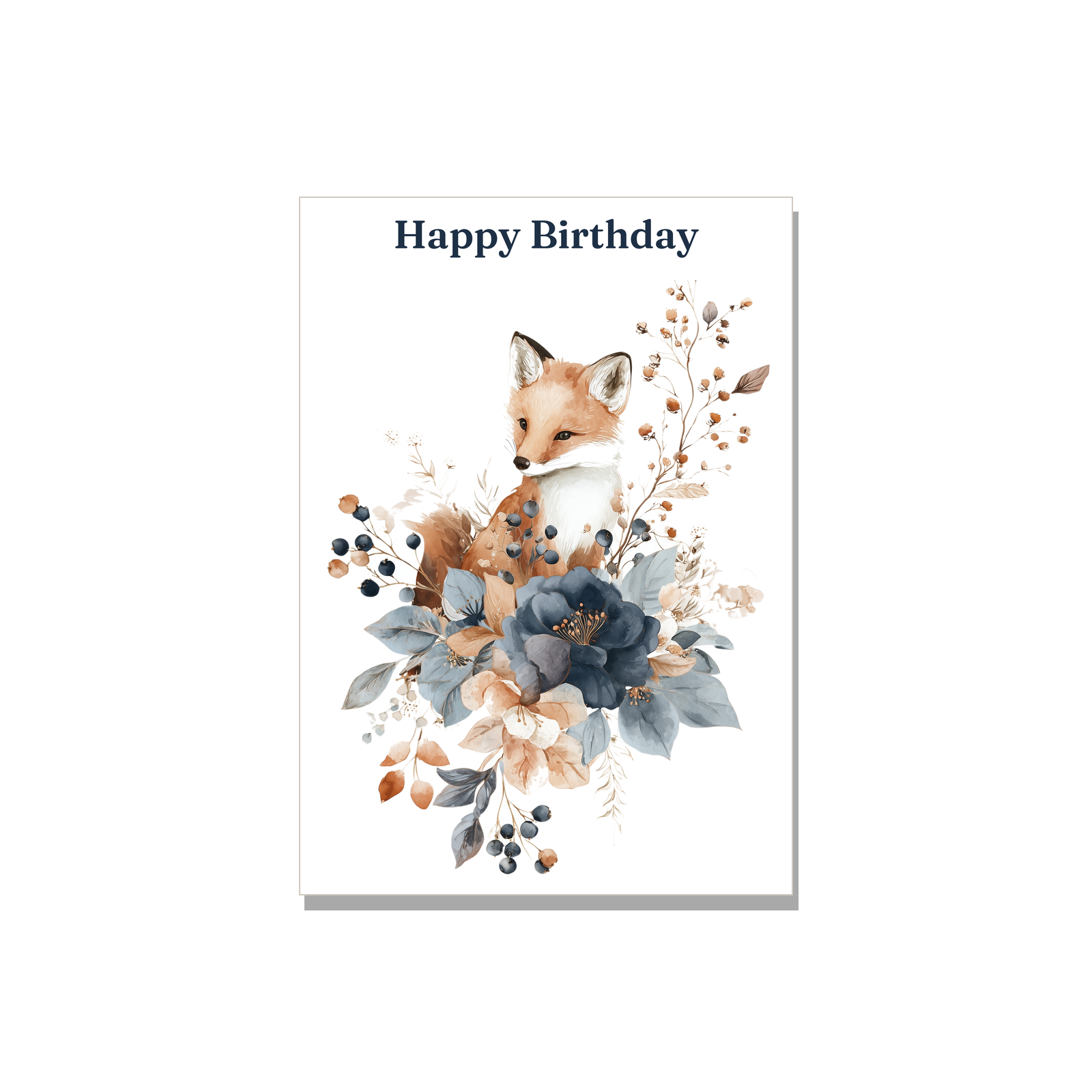 Birthday greeting card - Chinoiserie Fox in Botanical, blank inside