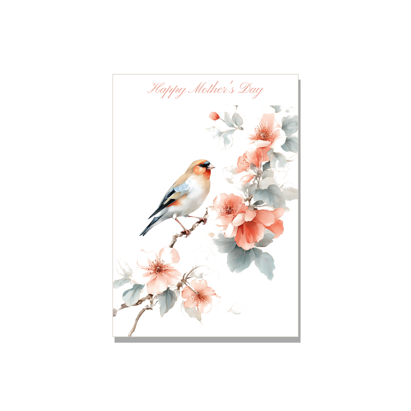 Mother's Day greeting card - Chinoiserie Goldfinch in Botanical, blank inside