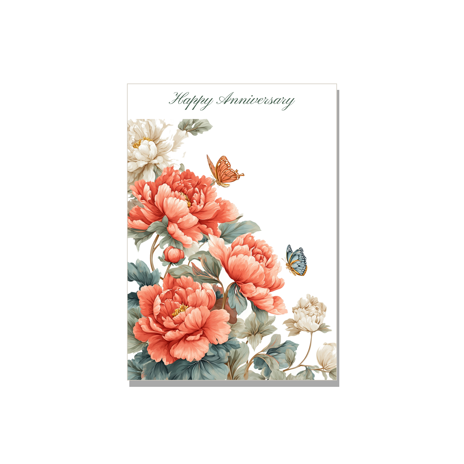 Anniversary greeting card - Chinoiserie Peonies in Botanical, blank inside