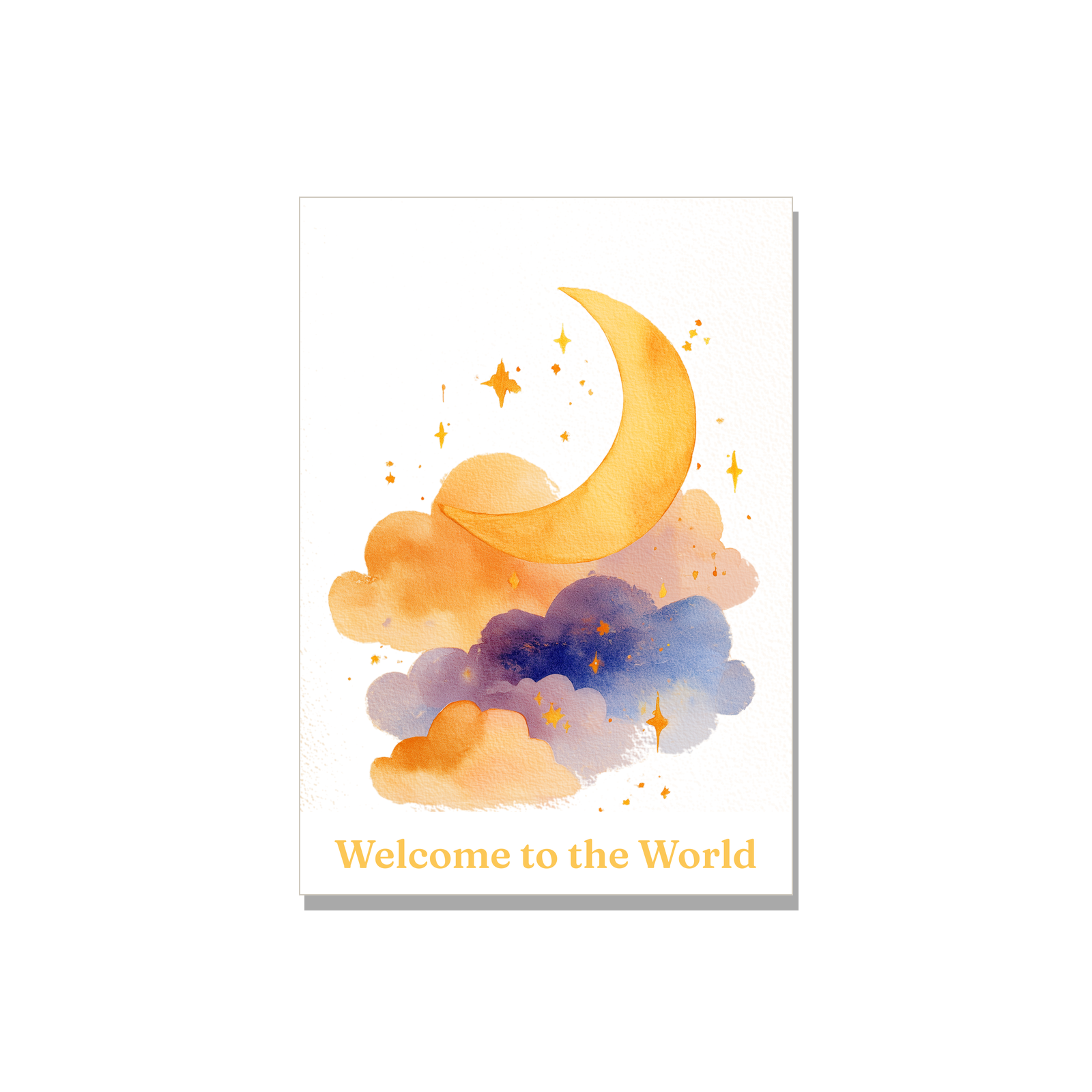 Baby greeting card - Crescent Moon in Watercolor, blank inside