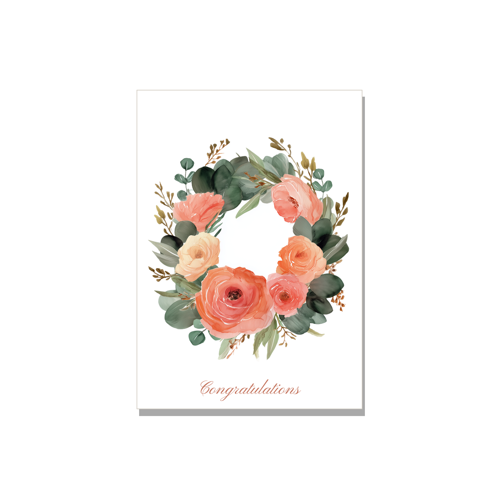 Wedding greeting card - Floral Wreath in Gouache, blank inside