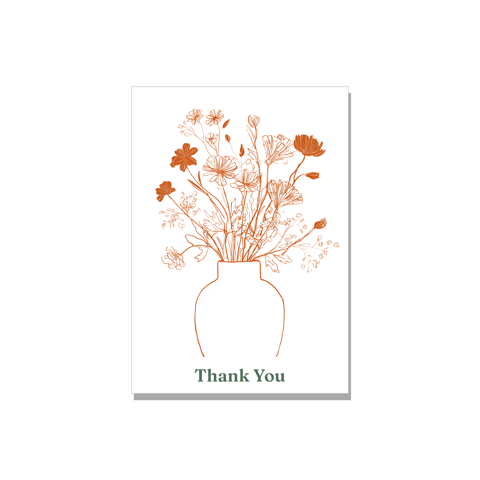 Thank You greeting card - Flower Vase in Ink Line Art, blank inside