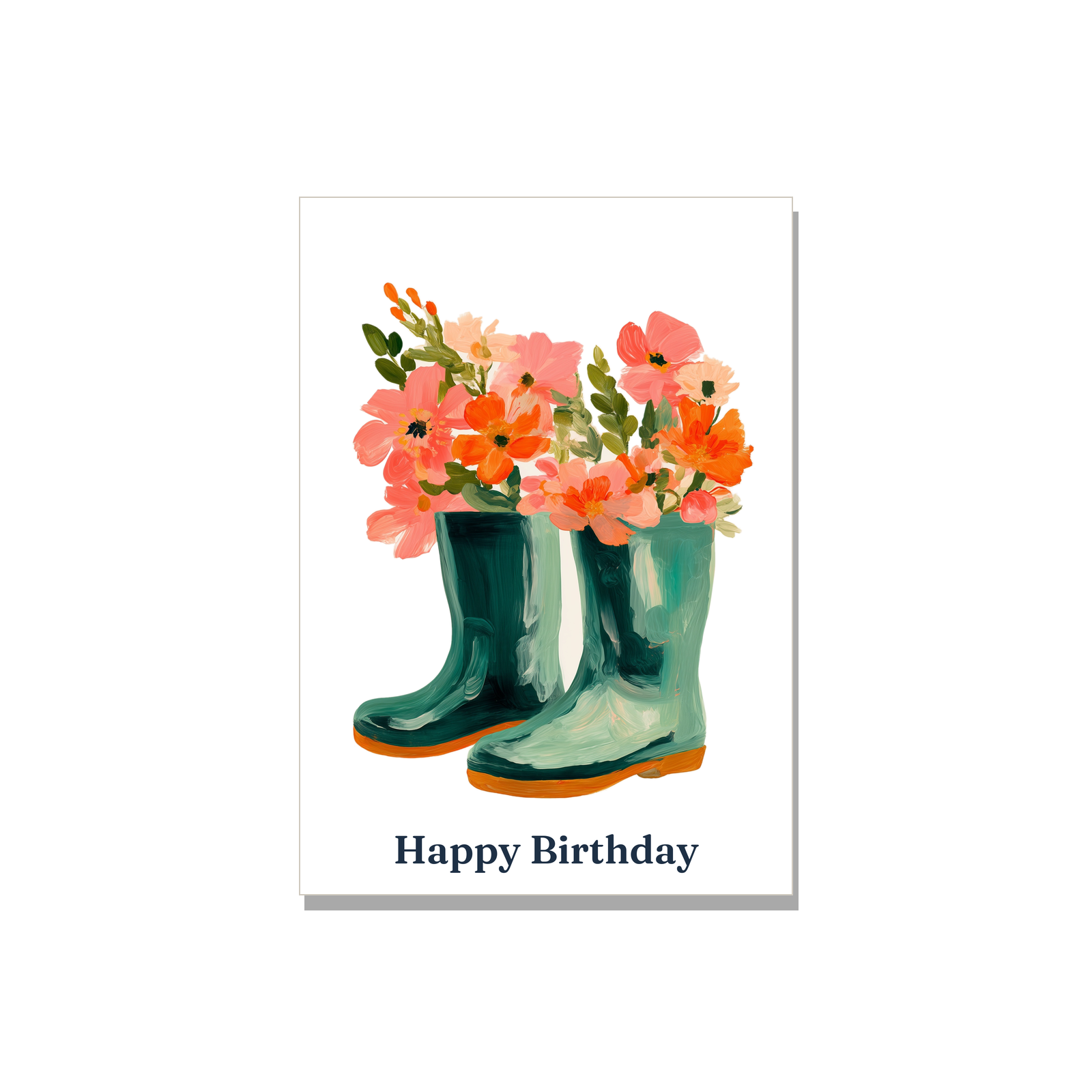 Birthday greeting card - Garden Boots in Gouache, blank inside