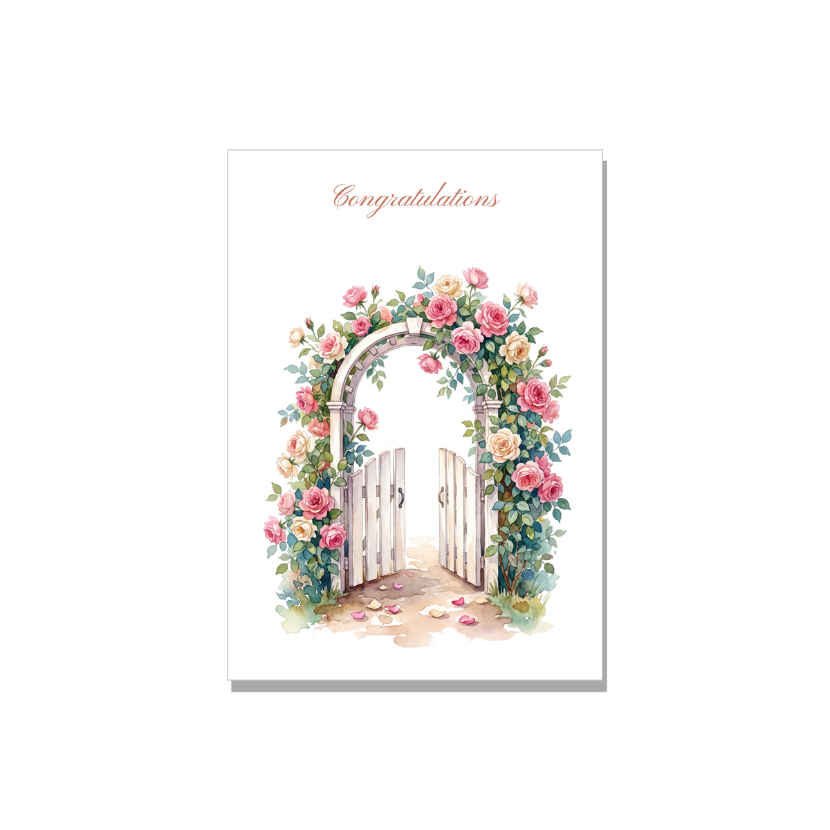 Wedding greeting card - Garden Gate in Watercolor, blank inside