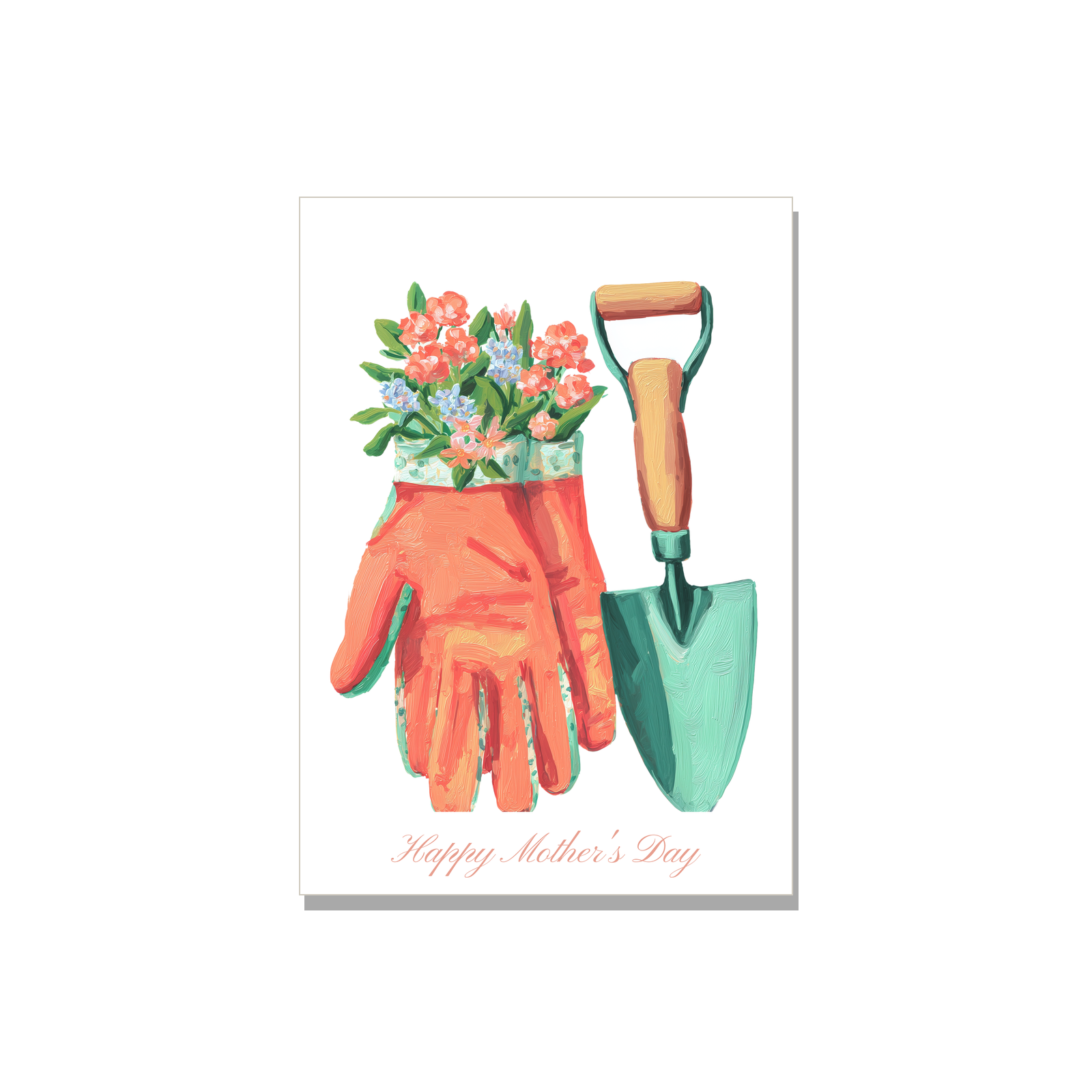 Mother's Day greeting card - Garden Gloves in Gouache, blank inside