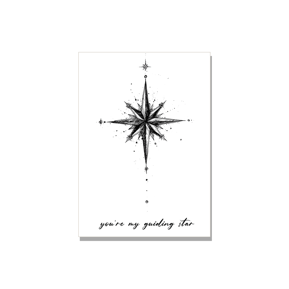 Thinking of You greeting card - Guiding Star in Ink Line Art, front reads "you're my guiding star"