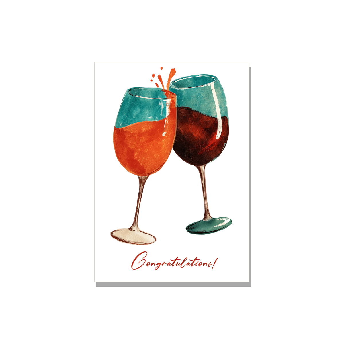 Wine Glasses Congratulations Card in Gouache
