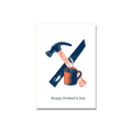 Father's Day greeting card - Hammer and Saw in Linocut, front reads "Happy Father's Day"